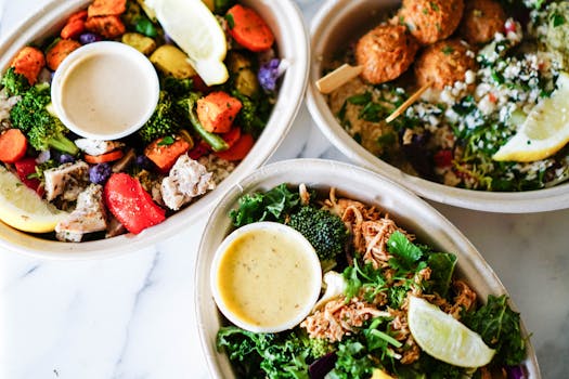 colorful balanced plate with chicken and vegetables