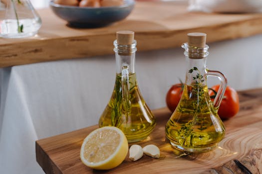 herb-infused oils on a counter