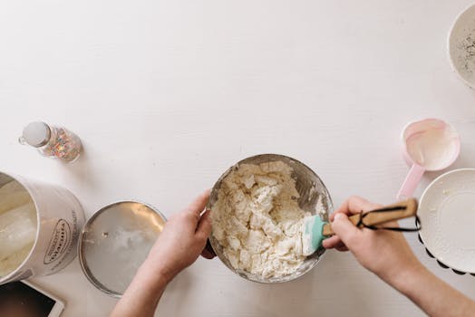 mixing ingredients for dough